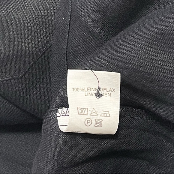 Jaeger Woman 100% LINEN Black Button Down Top Short Sleeve Shirt Size L - Picture 12 of 13